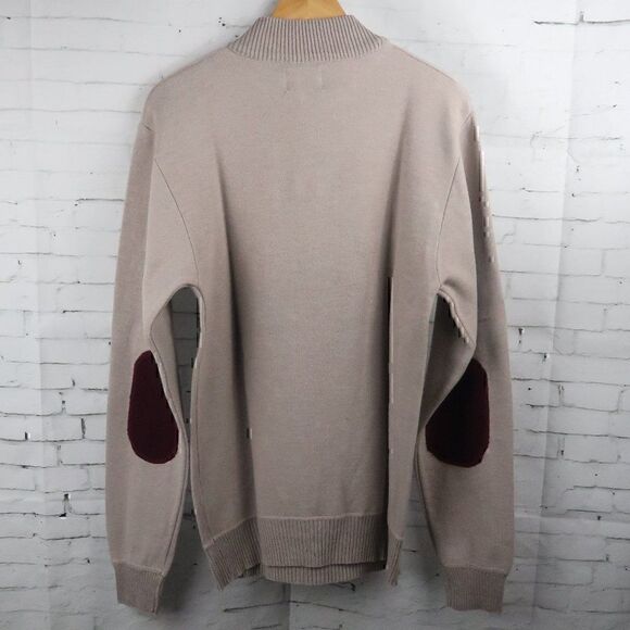 ECKO UNLTD TAN PULLOVER 4 BUTTON ELBOW PATCHES LONG SLEEVE SWEATER SIZE LARGE - Picture 7 of 8